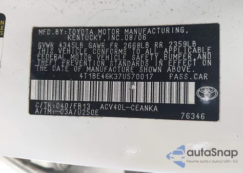 2007 Toyota Camry Le from USA, damaged, VIN 4T1BE46K37U570017